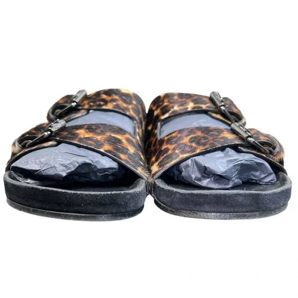 NIB The Kooples Leo Poulain Leather Animal Print Double Strap Sandal Size EU38 - Picture 7 of 12
